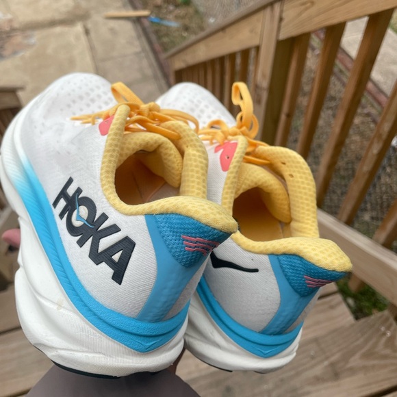 Hoka One One Women's Athletic Shoes - White, Yellow, and Blue - Picture 4 of 6